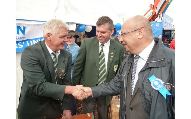 Ambassador Thebault with the two Irish winners of the World Ploughing Contest which took place in France